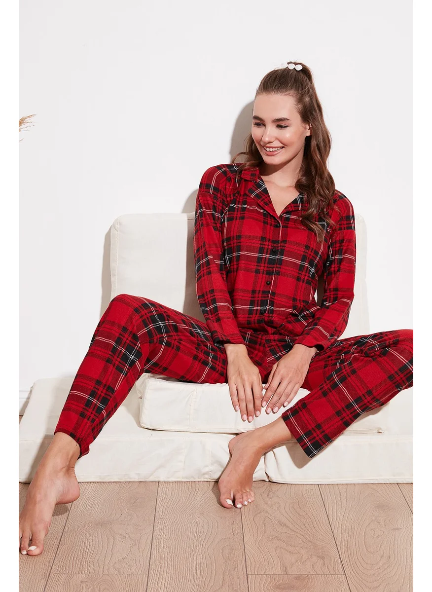 Lela Patterned Elastic Waist Shirt Collar Woven Pajama Set Women's Pajama Set 6095660W4