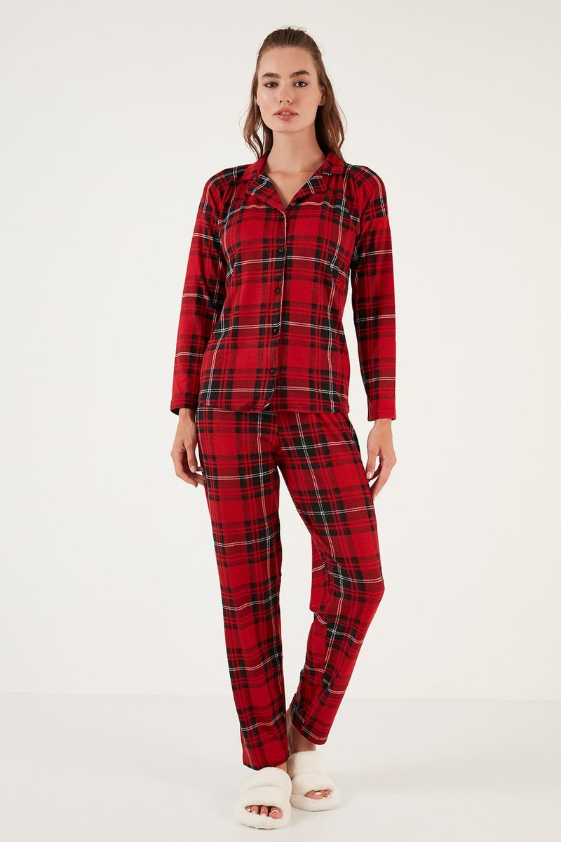 Lela Patterned Elastic Waist Shirt Collar Woven Pajama Set Women's Pajama Set 6095660W4  - Image 2