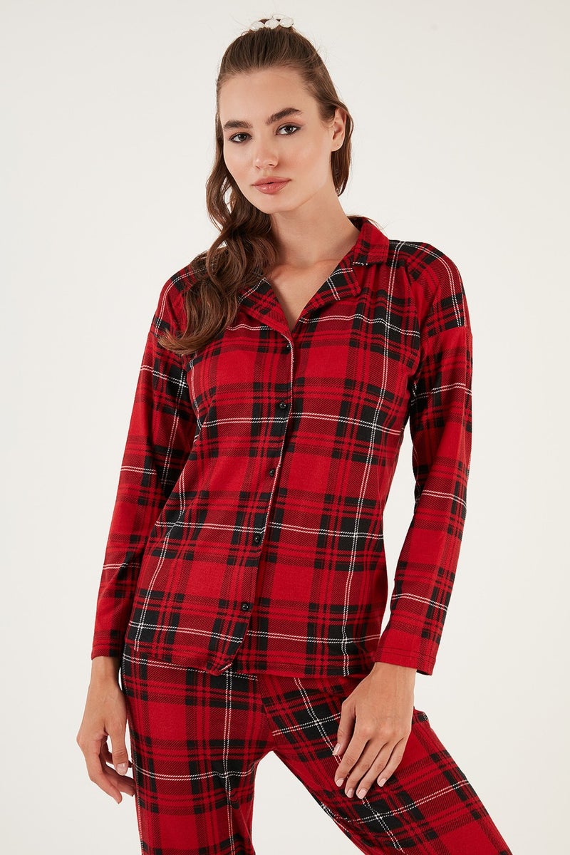 Lela Patterned Elastic Waist Shirt Collar Woven Pajama Set Women's Pajama Set 6095660W4  - Image 3