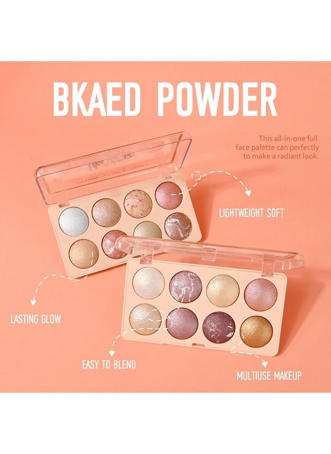 KYDA KYDA 8 Colors Baked Powder Palette, Mulitiuse Baked Powder for Eyeshadow Highlighter Contour, High Glossy Pigment, Lightweight Soft Powder, Buildable Blendable Natural Look, Golden Luster  - Image 2