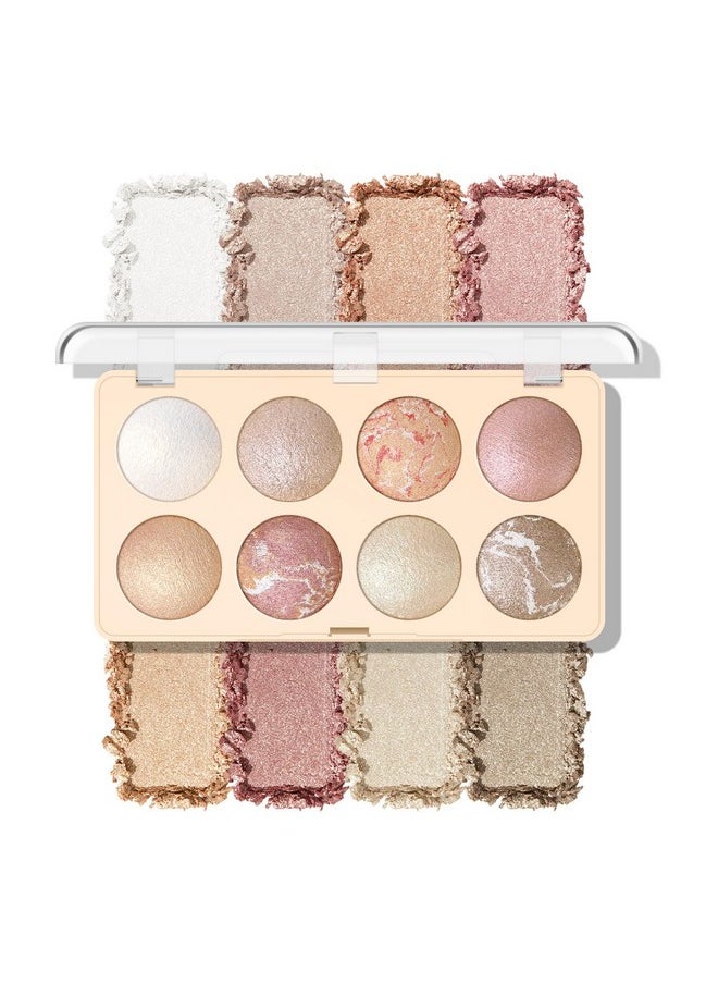 KYDA KYDA 8 Colors Baked Powder Palette, Mulitiuse Baked Powder for Eyeshadow Highlighter Contour, High Glossy Pigment, Lightweight Soft Powder, Buildable Blendable Natural Look, Golden Luster  - Image 1