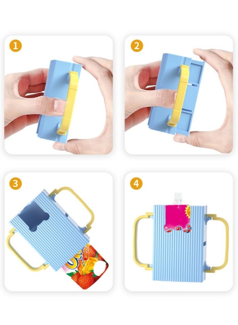 Adjustable Spill-Proof Juice Box and Food Pouches Holder, Squeeze Pouches and Drink Boxes Holder, Prevent Mess & Support Self Feeding, Portable, Stretchable, Compatible with Different Boxes  - Image 3