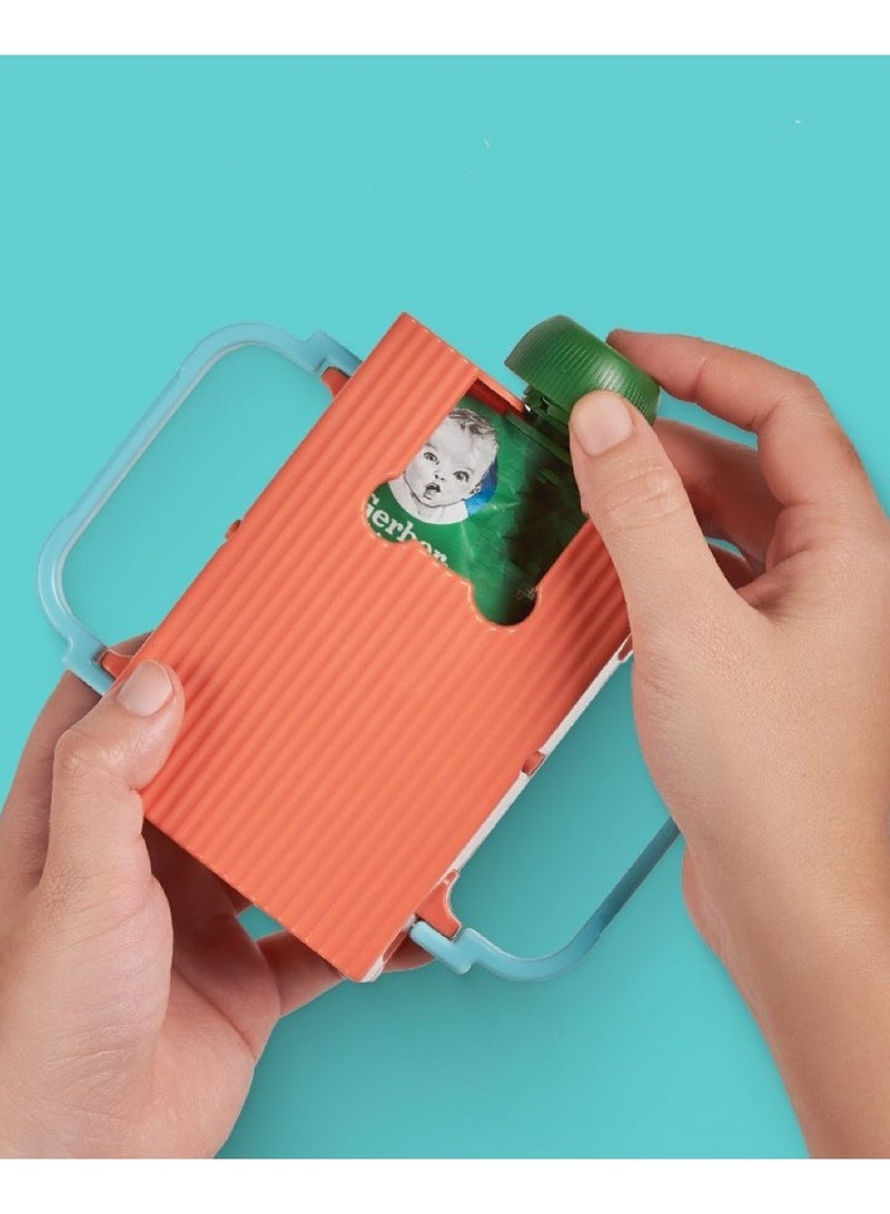 Adjustable Spill-Proof Juice Box and Food Pouches Holder, Squeeze Pouches and Drink Boxes Holder, Prevent Mess & Support Self Feeding, Portable, Stretchable, Compatible with Different Boxes  - Image 1