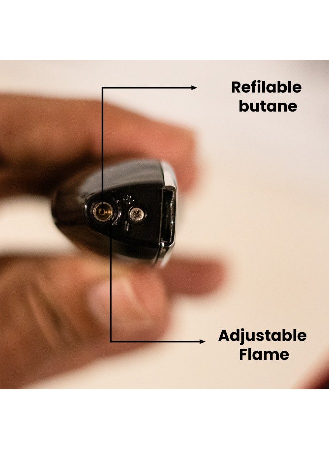 Hemingway Cigar Lighter – Triple Jet Torch – Built-in Punch Cutter – Windproof Metal – Black – Gift Box (No Gas) - Image 5