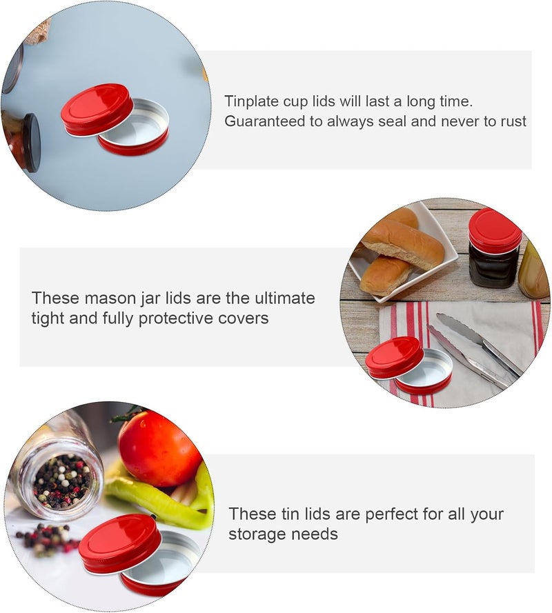 12pcs 70mm Red Tinplate Mason Jar Lids, Leakproof Jar Sealing Covers for Regular Mouth Canning, Replacement Metal Caps for Storage and Preservation - Image 3