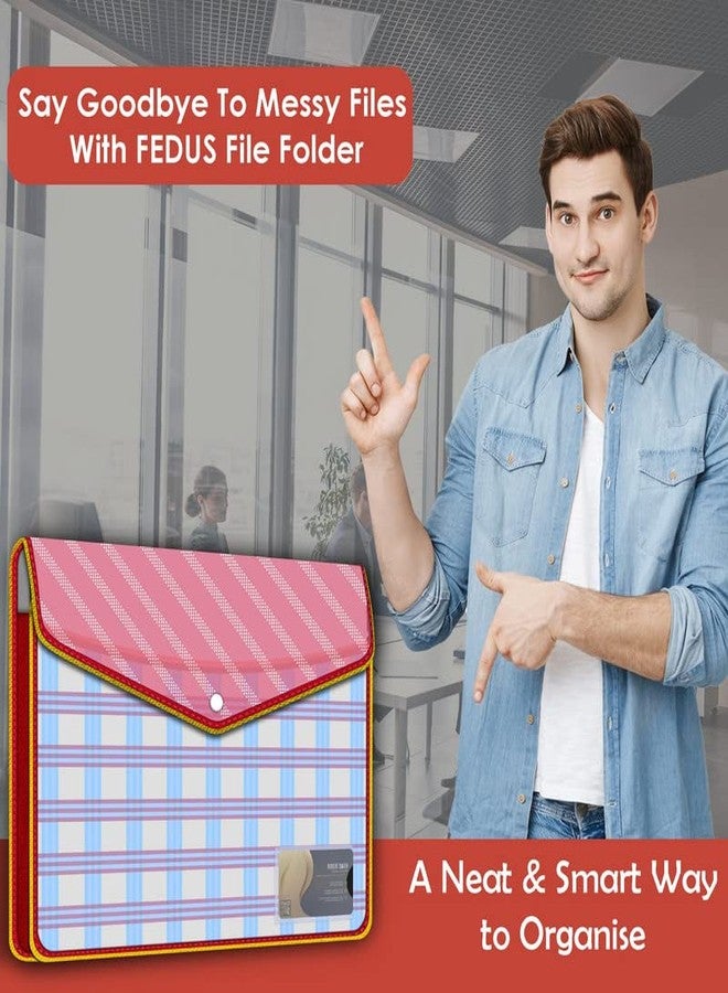 فيدوس حافظة ملفات FEDUS، حقيبة تخزين ملفات مطبوعة بتصميم أنيق مع زر كبس، ملف بلاستيكي شفاف للمستندات، ملف شهادة، حافظة مستندات للشهادات، أحمر - Image 3