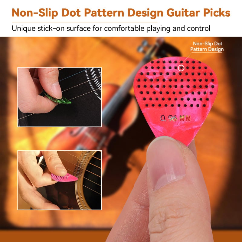 Fematin 30 Packs Guitar Picks with Grips Non-slip, Includes Thin Medium Heavy Guitar Pick 0.46 0.71 0.96mm, Variety Colorful with Holder and Storage Case for Acoustic Electric Guitar Bass Ukulele - Image 2