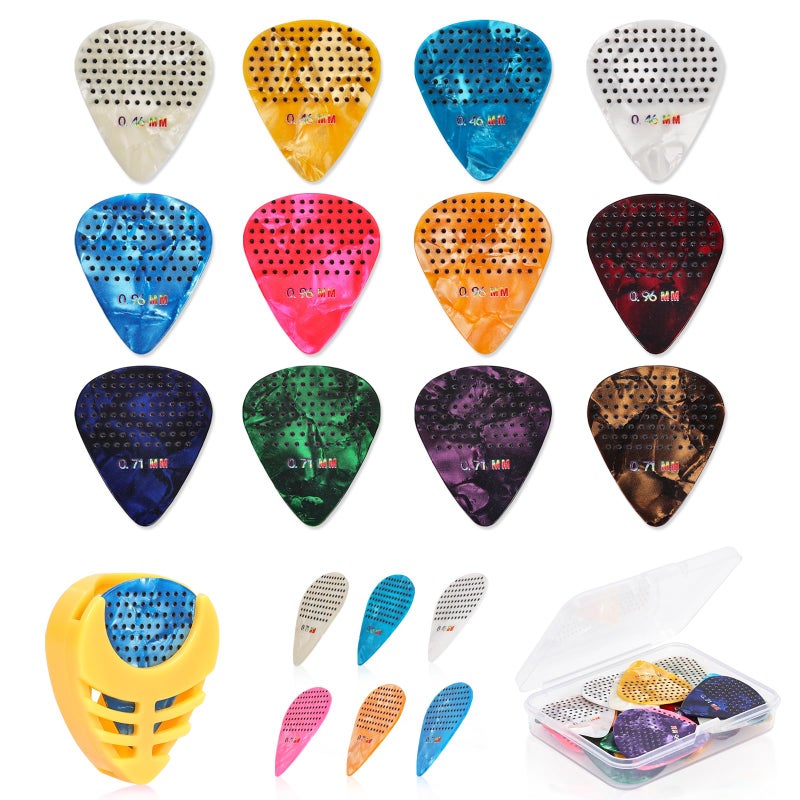Fematin 30 Packs Guitar Picks with Grips Non-slip, Includes Thin Medium Heavy Guitar Pick 0.46 0.71 0.96mm, Variety Colorful with Holder and Storage Case for Acoustic Electric Guitar Bass Ukulele - Image 1