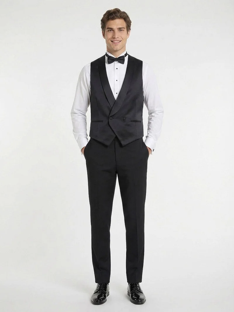 Kip Black Slim Fit Classical Weaving Waistcoat