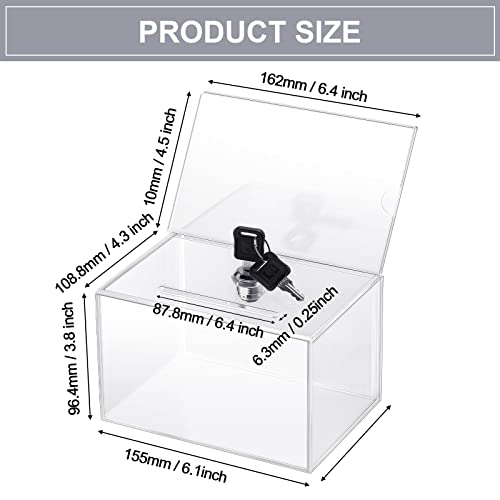 Tuanse 8 Packs Acrylic Donation Box with Lock and Sign Holder Clear Suggestion Ballot Box Plastic Voting Comment for Tip Jars Ticket Charity Survey Raffle Contest Fundraising, 6.1 x 4.3 x 3.8 Inch (Clear) - Image 2
