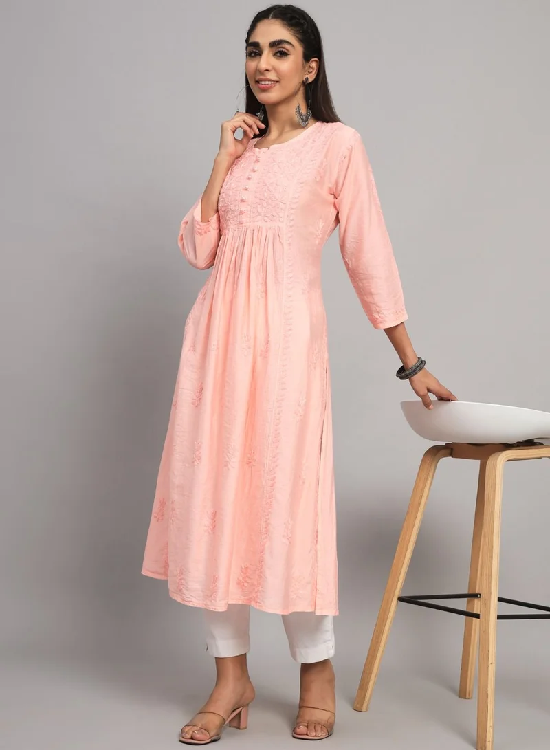 Alaya Hand embroidered floral pleated chikankari kurta AL3608