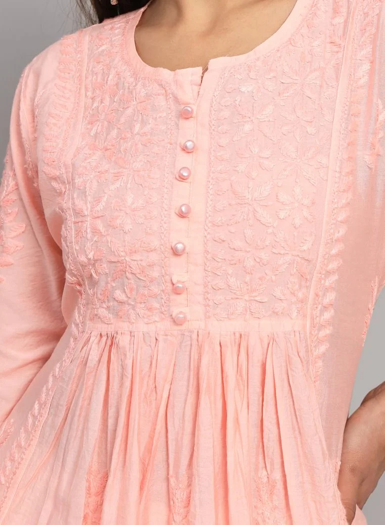 Alaya Hand embroidered floral pleated chikankari kurta AL3608