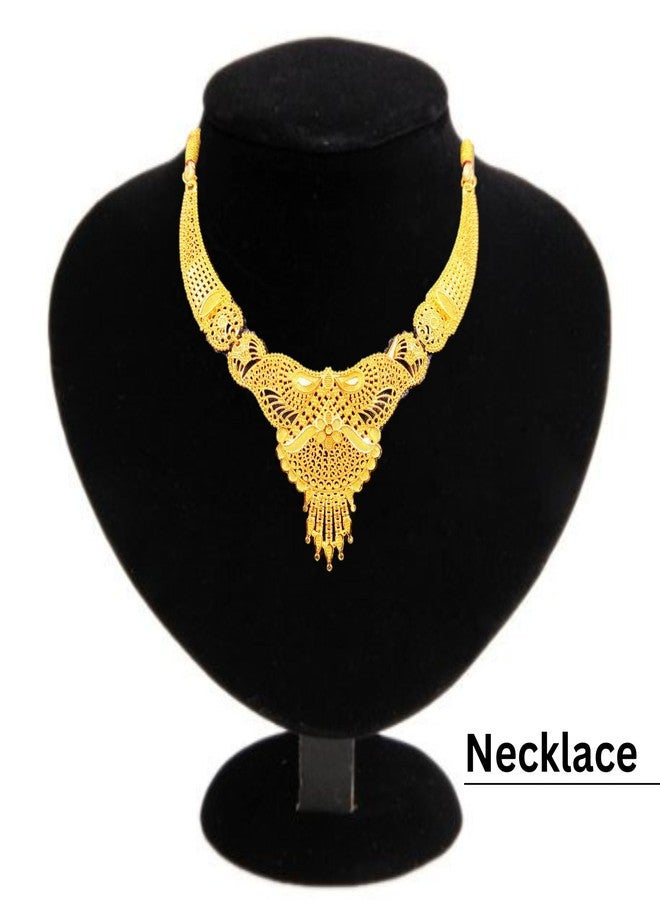 SDR Traditional Gold-Plated Indian Jewellery Set, Necklace Earrings Ring Bracelet, Floral Design - Image 4