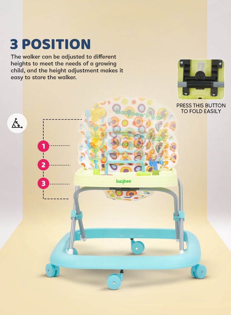 BAYBEE Baby Walker for Kids, Foldable Kids Walker with 3 Position Adjustable Height & Musical Toy Rattle, Activity Walker for Toddlers, Toddler Walker for Baby Boy Girl 6 to 18 Months Light Green - Image 2