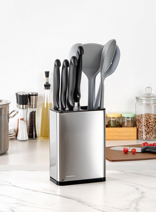 Restaurantware Stainless Steel Utensil Holder 1 Count 7.7 x 4.6 x 7.8 Inches Durable Cutlery Storage Flatware Organizer Rust-Resistant Sink Caddy Silver Kitchenware Holder - Image 3