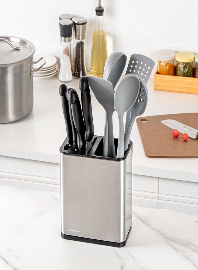 Restaurantware Stainless Steel Utensil Holder 1 Count 7.7 x 4.6 x 7.8 Inches Durable Cutlery Storage Flatware Organizer Rust-Resistant Sink Caddy Silver Kitchenware Holder - Image 4