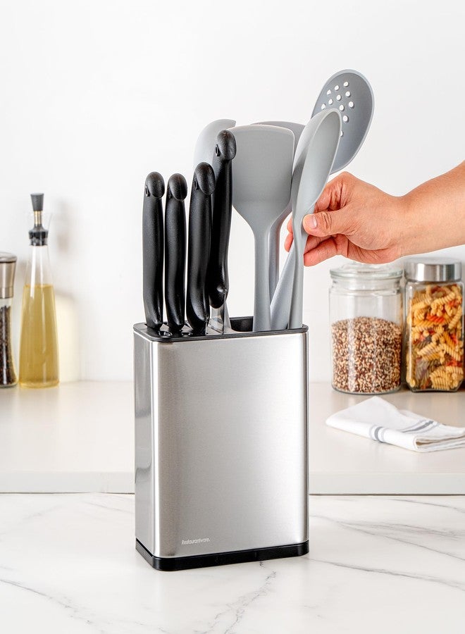 Restaurantware Stainless Steel Utensil Holder 1 Count 7.7 x 4.6 x 7.8 Inches Durable Cutlery Storage Flatware Organizer Rust-Resistant Sink Caddy Silver Kitchenware Holder - Image 5