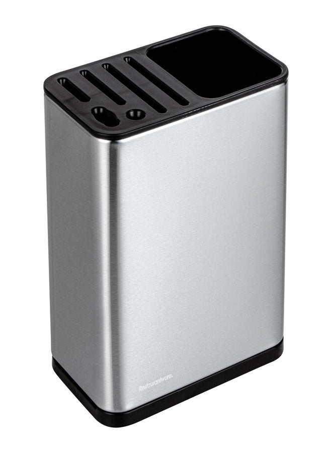 Restaurantware Stainless Steel Utensil Holder 1 Count 7.7 x 4.6 x 7.8 Inches Durable Cutlery Storage Flatware Organizer Rust-Resistant Sink Caddy Silver Kitchenware Holder - Image 1