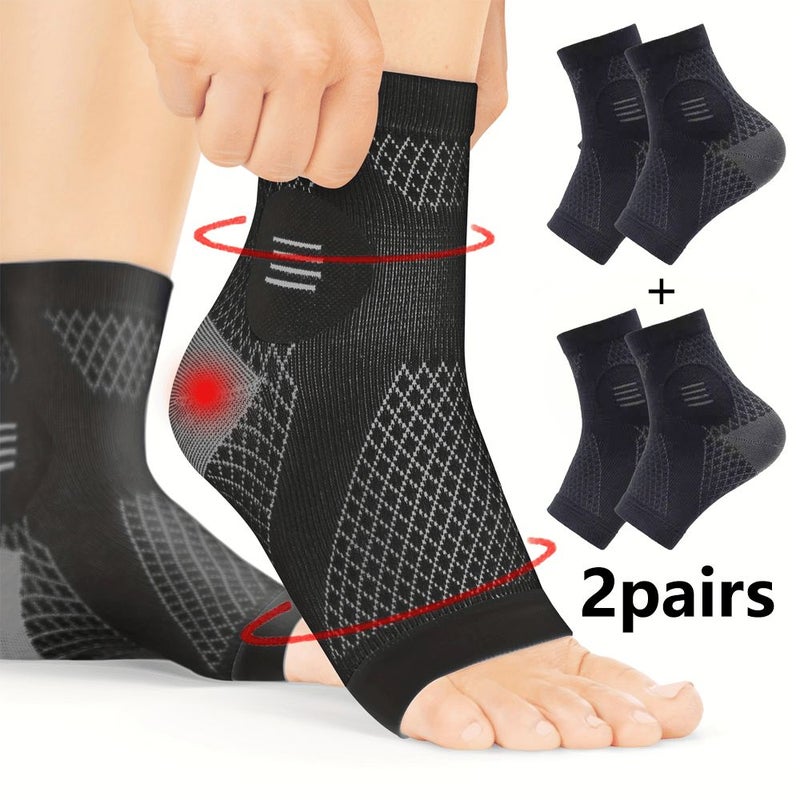 Black L XL Compression Ankle Socks Pack Of 4 With Arch Support Open Toe - Image 1