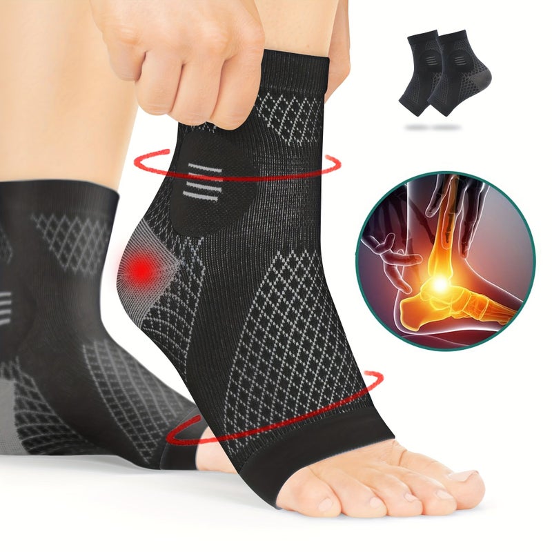 Black L XL Compression Ankle Socks Pack Of 4 With Arch Support Open Toe - Image 2