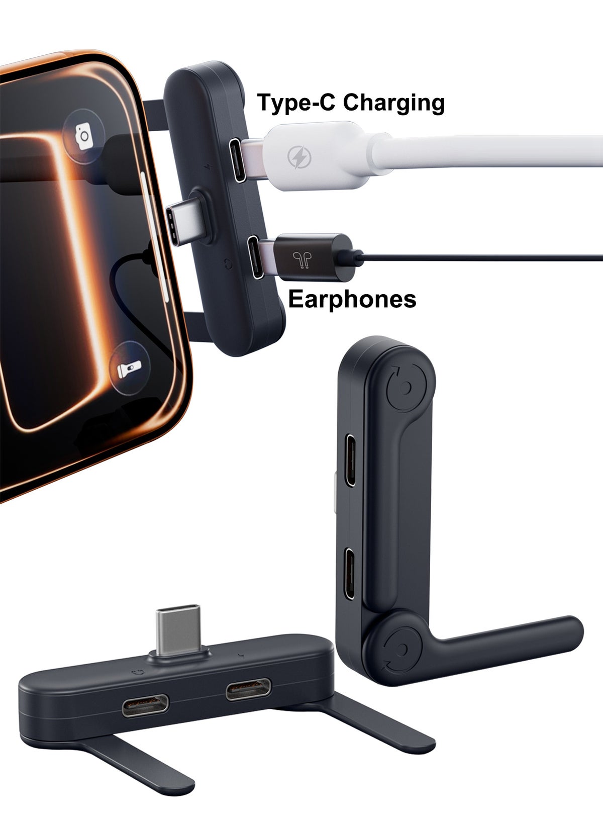 LAIAOCISI LAIAOCISI 2-in-1 type-c Splitter With Foldable Phone Holder typec 240W Z32C2CA039024ACE9529BZ