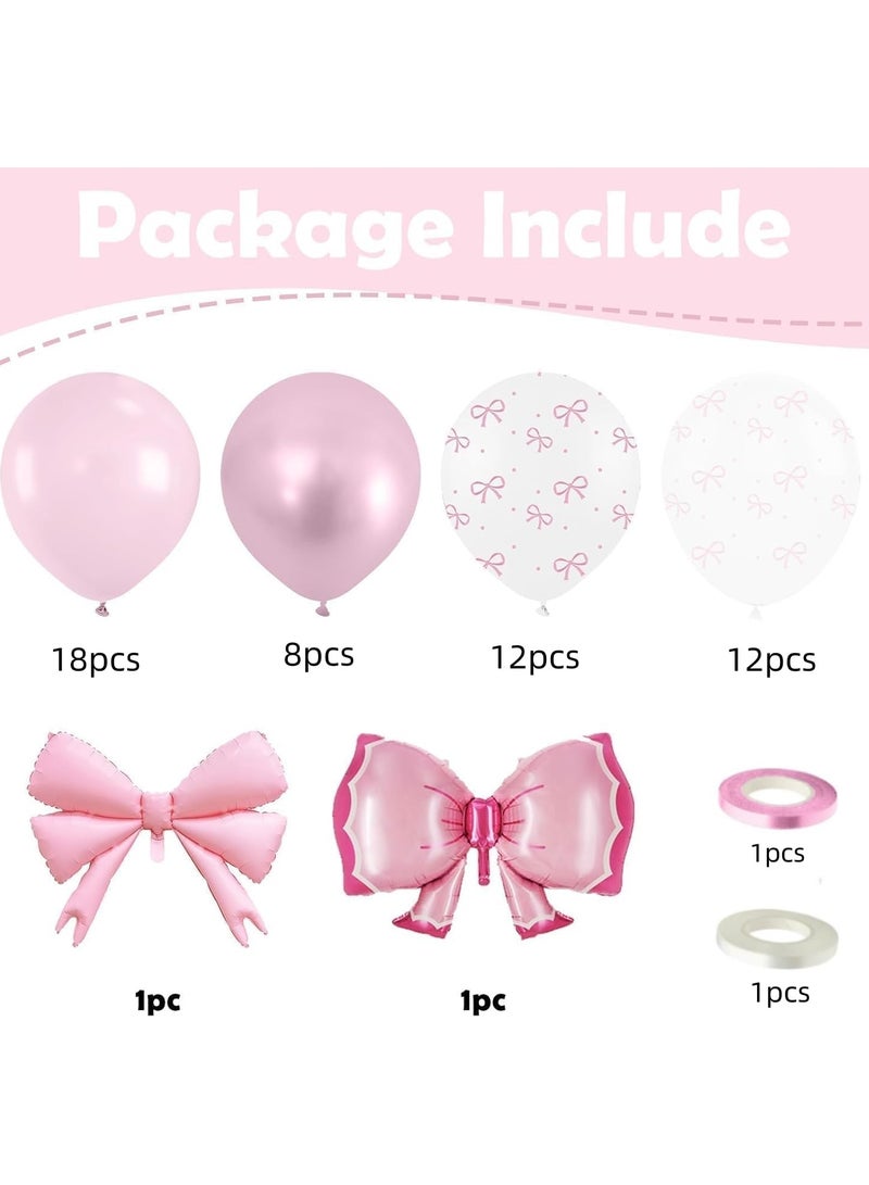Mr. Penda 54 Pcs Pink Bow Balloons Set, Light Baby Pink White Clear Pastel Balloons with Bow Foil Balloon for Girl Princess Women Birthday Party Bachelorette Bridal Engagement Theme Wedding (Pink) - Image 2