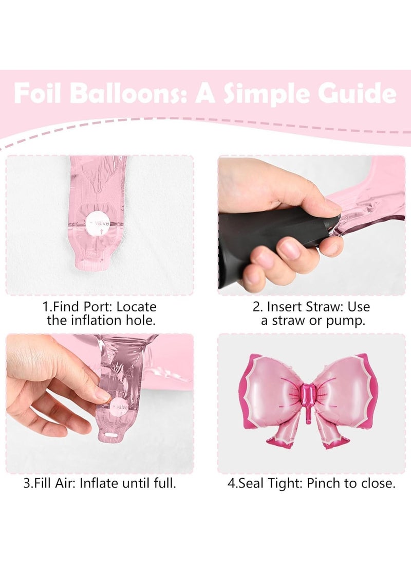 Mr. Penda 54 Pcs Pink Bow Balloons Set, Light Baby Pink White Clear Pastel Balloons with Bow Foil Balloon for Girl Princess Women Birthday Party Bachelorette Bridal Engagement Theme Wedding (Pink) - Image 3