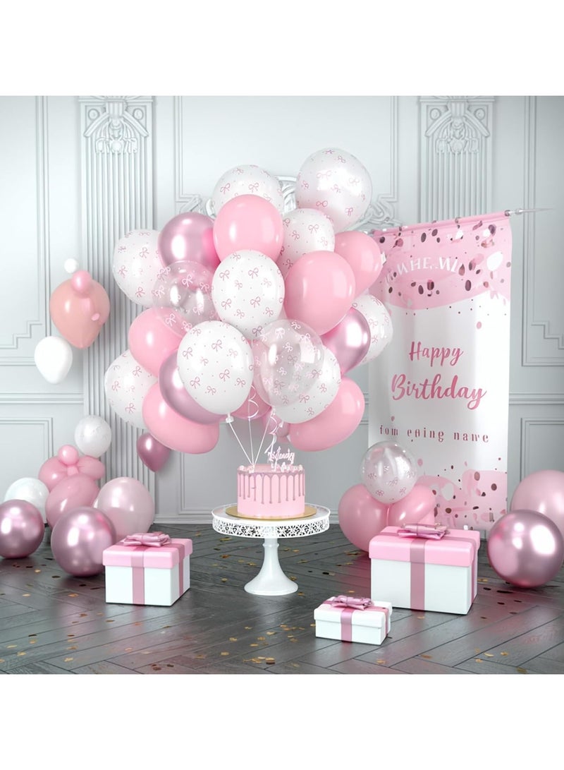 Mr. Penda 54 Pcs Pink Bow Balloons Set, Light Baby Pink White Clear Pastel Balloons with Bow Foil Balloon for Girl Princess Women Birthday Party Bachelorette Bridal Engagement Theme Wedding (Pink) - Image 4