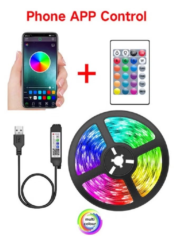 JAJEEK 5M Flexible Smart Bluetooth RGB LED Neon Strip Light Sync to Music Lighting for Home Decor Kitchen Bedroom Car Bike Hotel Outdoor Parties Garden Desktop Decoration Mobile App Control USB Powered - Image 1