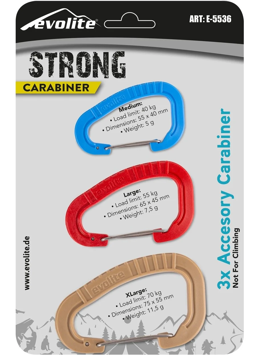 Evolite Strong Carabiner Set of 3 - Beige/red/blue