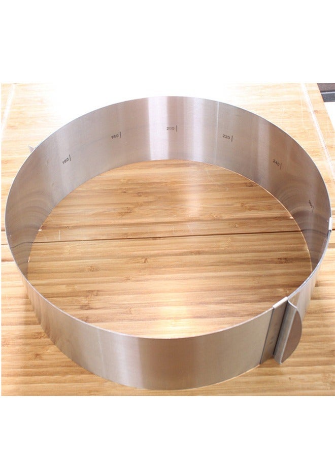 yongsheng Adjustable Round And Square Cake Mold Silver，16-30cm Adjustable Cake Mold Ring, 8.5cm High, Adjustable Cake Ring Cake Baking Supplies Baking Rings Round Stainless Steel Bakeware Tools with Scaling Baking Mold Tool - Image 2