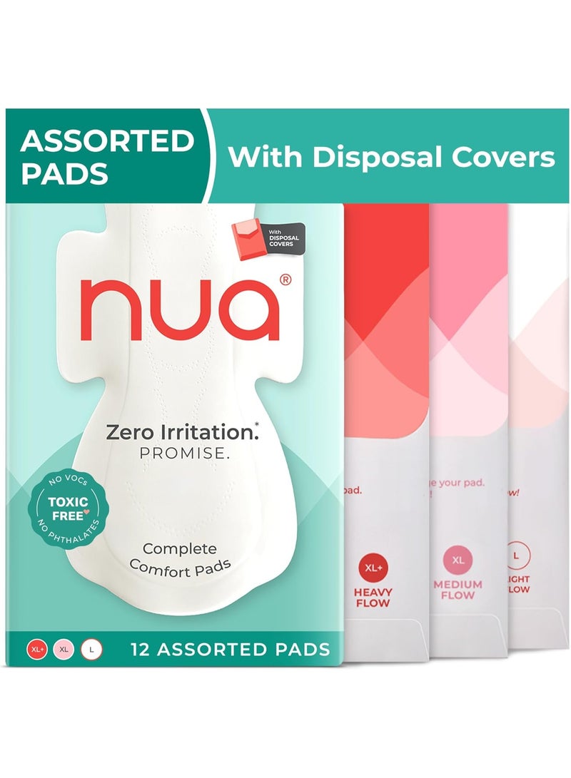 نوا فوط صحية قطنية Nua للنساء، خالية من السموم ومضادة للطفح الجلدي، بدون عطر، مانعة للتسرّب – راحة كاملة مقاسات L وXL وXL+ (12 فوطة) - Image 1