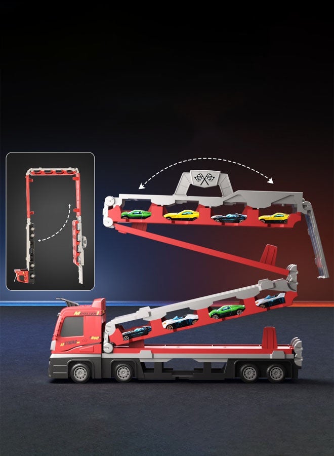 Hanayo Car Transporter Toy Truck Catapulting And Shoo-ting Big Truck with 207cm Ejection Race Track and 8 PCS Metal Racing Cars Hauler Truck Carrier Truck Toy With Folding Ejection Race(Red) - Image 3
