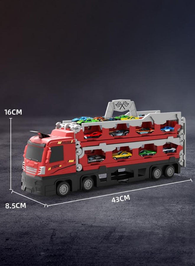 Hanayo Car Transporter Toy Truck Catapulting And Shoo-ting Big Truck with 207cm Ejection Race Track and 8 PCS Metal Racing Cars Hauler Truck Carrier Truck Toy With Folding Ejection Race(Red) - Image 2