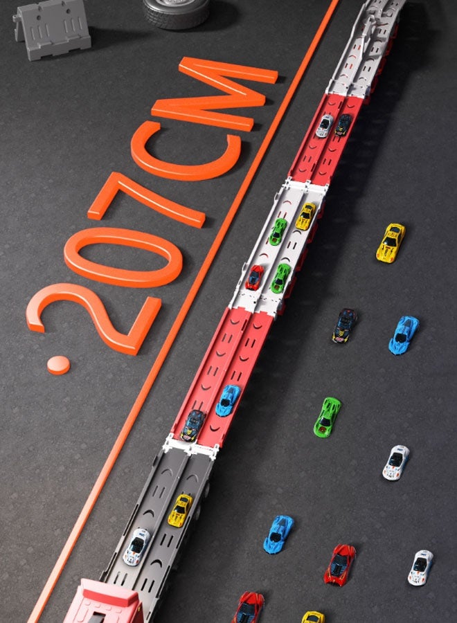 Hanayo Car Transporter Toy Truck Catapulting And Shoo-ting Big Truck with 207cm Ejection Race Track and 8 PCS Metal Racing Cars Hauler Truck Carrier Truck Toy With Folding Ejection Race(Red) - Image 4