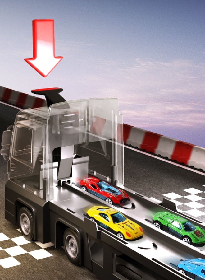 Hanayo Car Transporter Toy Truck Catapulting And Shoo-ting Big Truck with 207cm Ejection Race Track and 8 PCS Metal Racing Cars Hauler Truck Carrier Truck Toy With Folding Ejection Race(Red) - Image 5