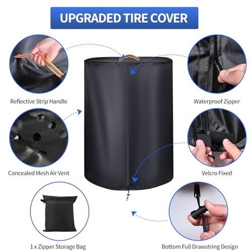 GRABADO Tire Cover，Heavy Duty 420D Outdoor Tire Storage Waterproof All Seasonal Protection,Universal Truck Tire Covers with Waterproof Zipper Easy to Put on,Air Vent (Holding 4 Tires Within 32 Inch Diameter) - Image 5