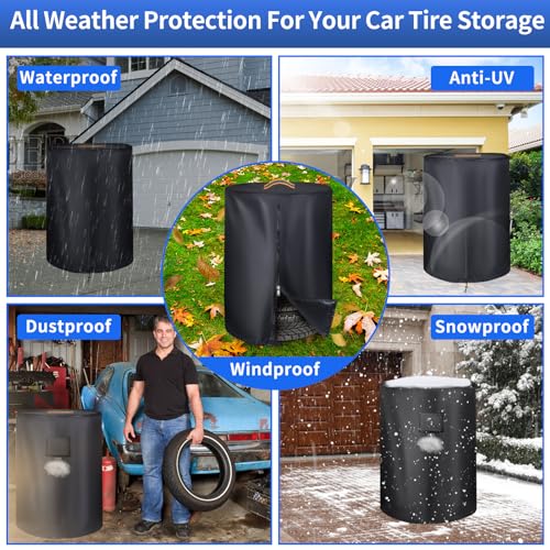 GRABADO Tire Cover，Heavy Duty 420D Outdoor Tire Storage Waterproof All Seasonal Protection,Universal Truck Tire Covers with Waterproof Zipper Easy to Put on,Air Vent (Holding 4 Tires Within 32 Inch Diameter) - Image 3