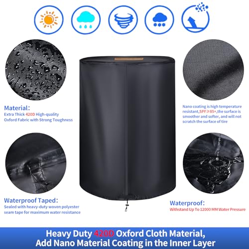 GRABADO Tire Cover，Heavy Duty 420D Outdoor Tire Storage Waterproof All Seasonal Protection,Universal Truck Tire Covers with Waterproof Zipper Easy to Put on,Air Vent (Holding 4 Tires Within 32 Inch Diameter) - Image 4