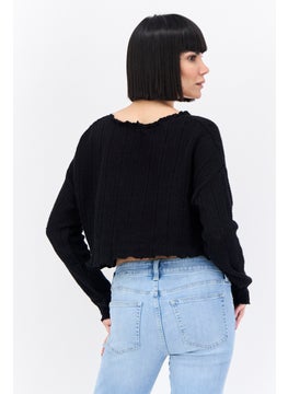 Women V-Neck Knitted Sweater, Black - pzsku/Z32C300ABE761594055C5Z/45/_/1737643007/6656cc30-6ba9-48d3-880d-83c605ede666