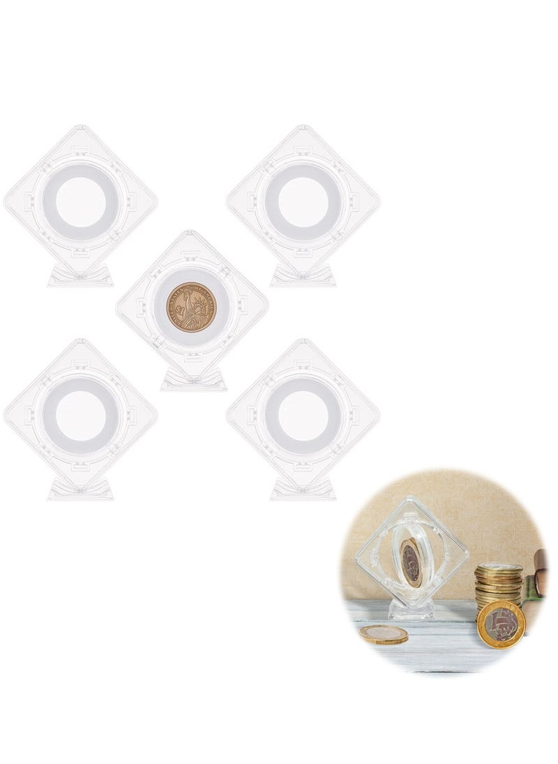 SYOSI - 5 Pcs Acrylic Coin Display Stand for 8 Size Coin 0.7~1.6 inch Diameter Square Clear Coin Display Holder, 3D Rotatable Floating Coin Capsules Frame for Antique Challenge Coin - Image 1