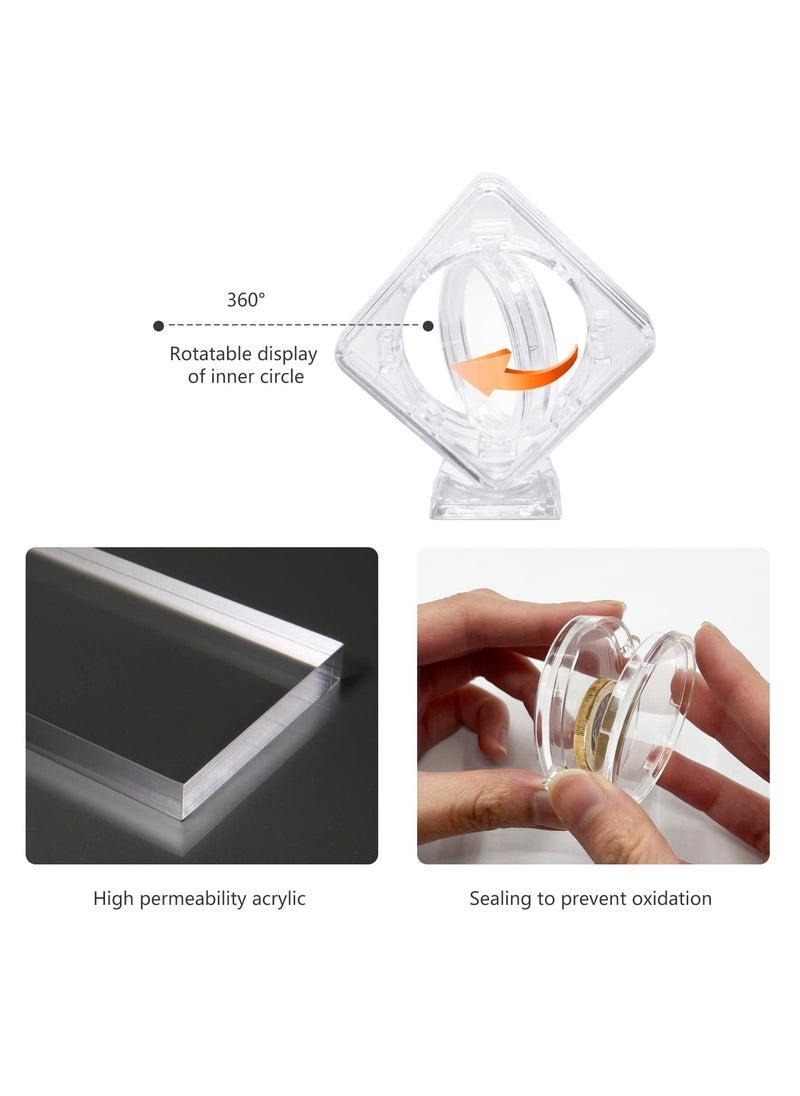SYOSI - 5 Pcs Acrylic Coin Display Stand for 8 Size Coin 0.7~1.6 inch Diameter Square Clear Coin Display Holder, 3D Rotatable Floating Coin Capsules Frame for Antique Challenge Coin - Image 1
