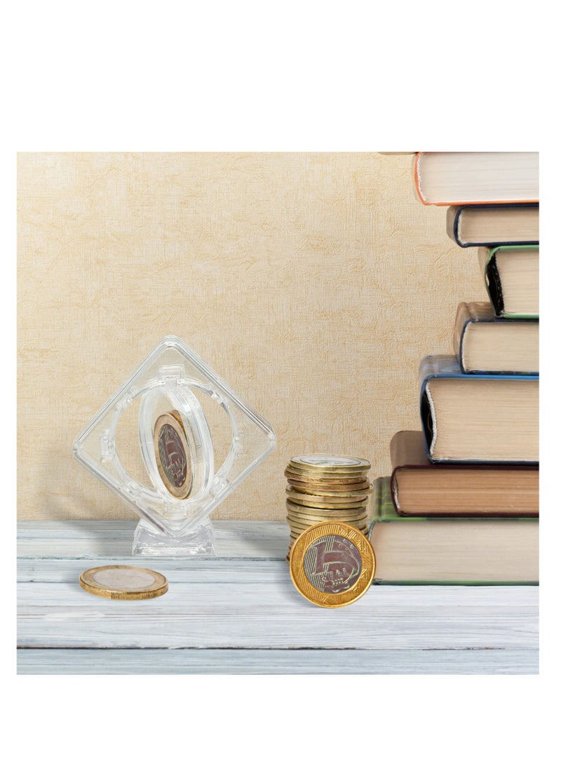 SYOSI - 5 Pcs Acrylic Coin Display Stand for 8 Size Coin 0.7~1.6 inch Diameter Square Clear Coin Display Holder, 3D Rotatable Floating Coin Capsules Frame for Antique Challenge Coin - Image 1