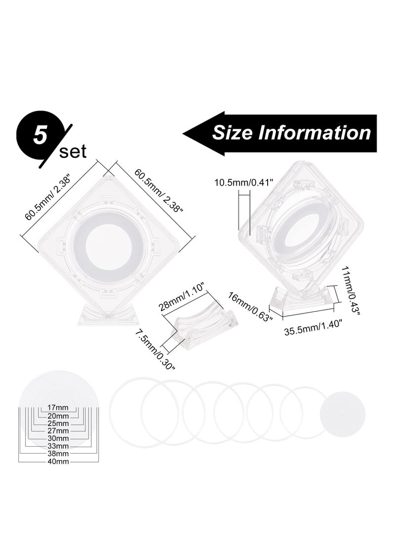 SYOSI - 5 Pcs Acrylic Coin Display Stand for 8 Size Coin 0.7~1.6 inch Diameter Square Clear Coin Display Holder, 3D Rotatable Floating Coin Capsules Frame for Antique Challenge Coin - Image 1