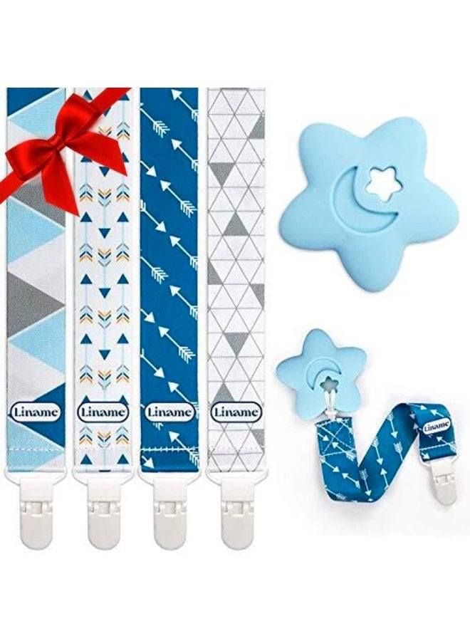 Liname Neutral Pacifier Clip with Teething Toy - 4 Pack Pacifier Clips for Boys & Girls - Binky Holder Soothie Paci Clip Binkie Clip - Unisex Pacifer Clip Baby Pacifier Clip and Pacifier Holder - Image 1