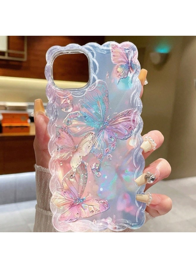 جراب هاتف آيفون مزين برسومات فراشات ملونة بحواف مموجة مضادة للصدمات والخدوش متوافق مع ايفون 14
