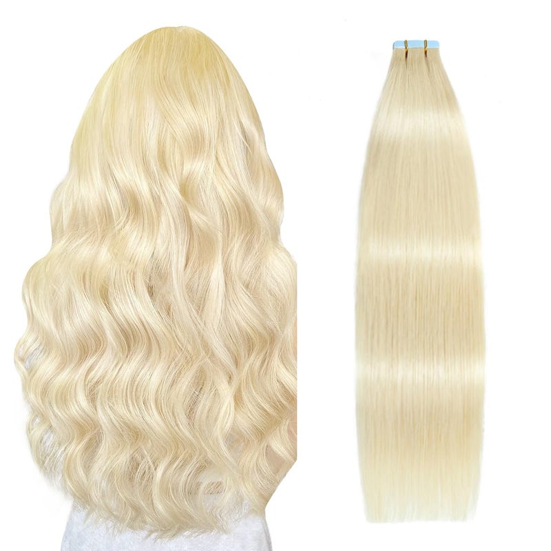 SUYYA Tape in Hair Extensions Remy Human Hair 18 inches 50gpack 20pcs Straight Seamless Skin Weft Tape Hair Extensions18 inches 613 Bleach Blonde
