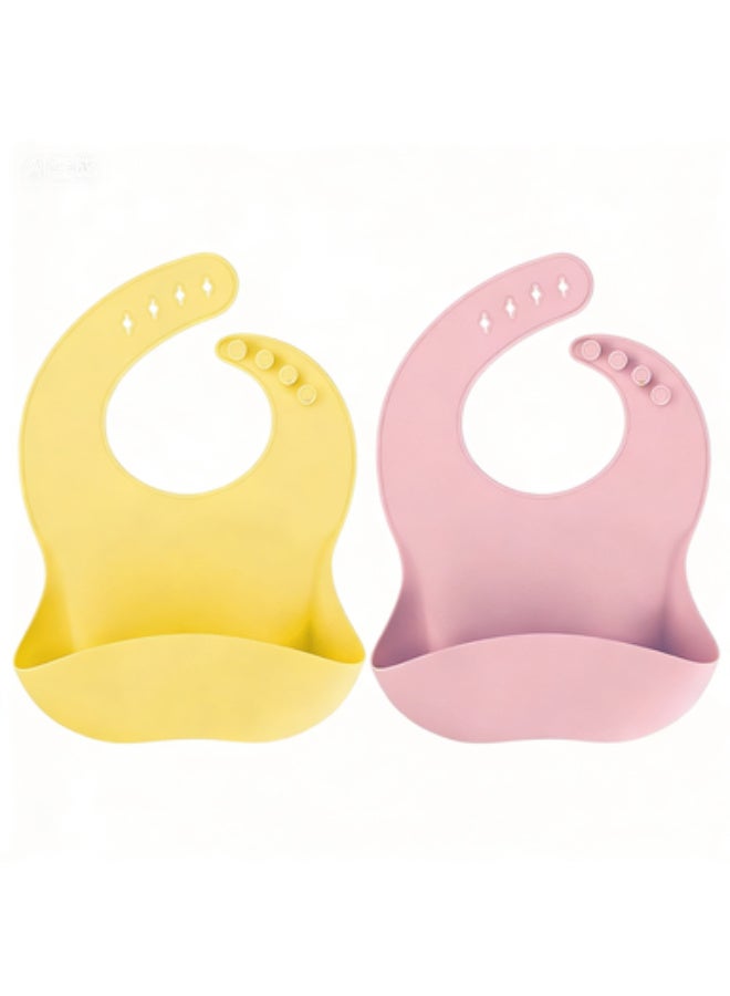 كيندر سيليكون Baby Bibs مجموعة من 2PCS | BPA مجاني للماء | ناعم مرن قابل للتعديل سيليكون Bibs للأطفال والأطفال الصغار (الأصفر والوردي) - Image 1