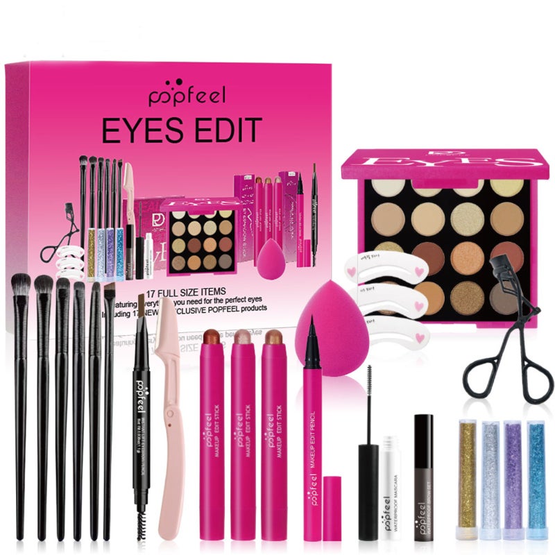 Eyeshadow Palette Mascara Eyeshadow Brush Eyeliner Eyebrow Pencil Combo Set for Beginners 17 pc - Image 1