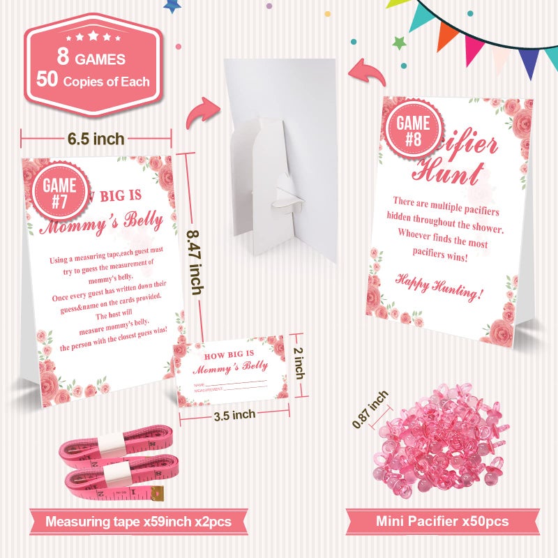 OLOUTAB Baby Shower Games for Girl-8 Games,Fun and Easy to Play,Includes Baby Shower Bingo,Price is Right,Guess Who Mommy or Daddy,Word Scramble,Prediction and Advice,How Big is Mommys Belly,Pacifier Hunt - Image 3